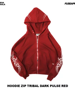 Hoodie Zip Tribal Dark Pulse Red
