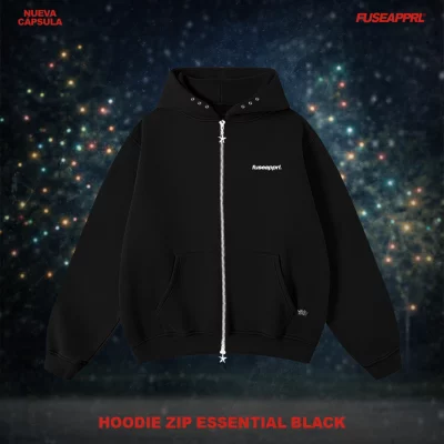 Hoodie Zip Essential Black