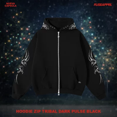 Hoodie Zip Tribal Dark Pulse Black
